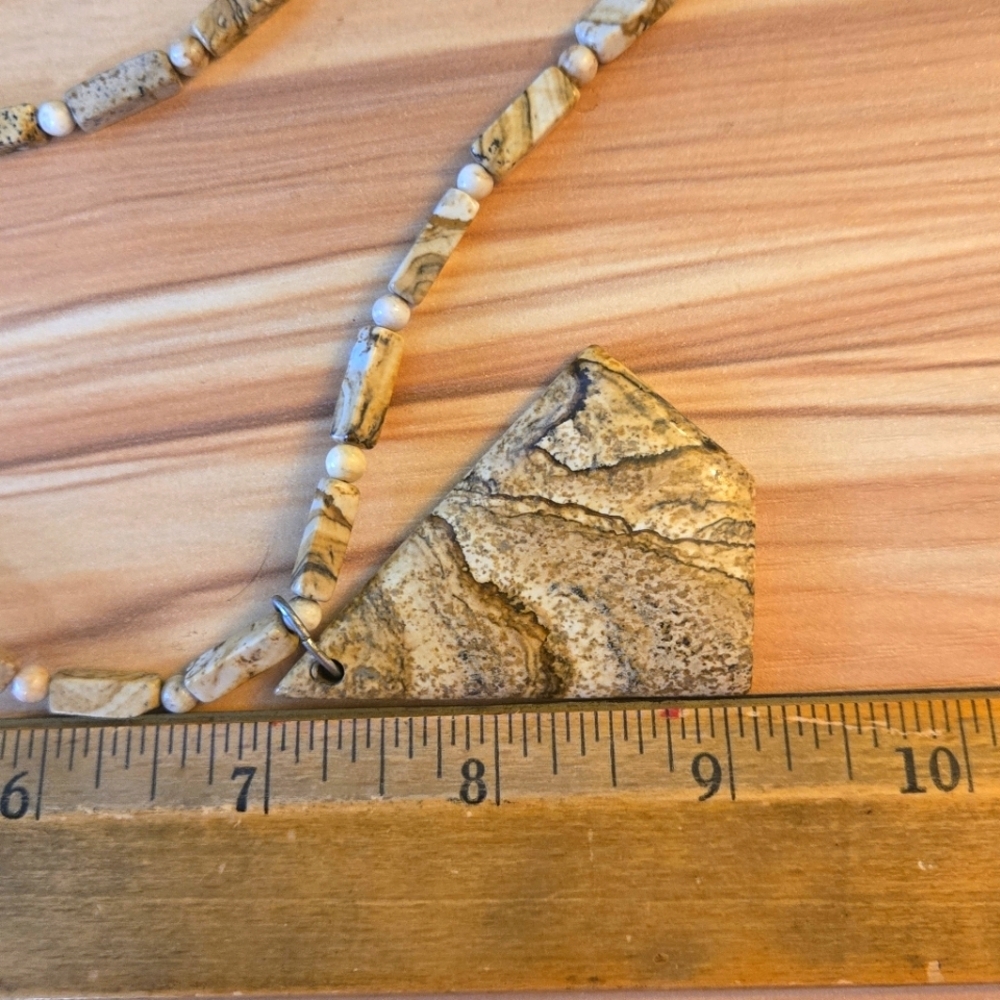 Picture Jasper 18" Necklace 3 Strands Natural Stone Beads Pendant Tan Brown Gold - Picture 9 of 9